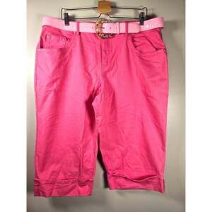 Cato Women's 18W Pink Capri Denim Pants Belted Cuffed Vacation Summer